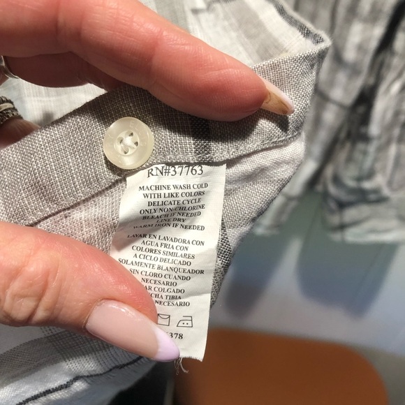 Perry Ellis 100% linen subtle grey taupe plaid long sleeve  Shirt XXL - Picture 8 of 9